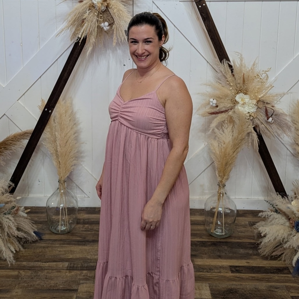 Cupshe Pink Ruched Maxi Sundress for Wedding Guest